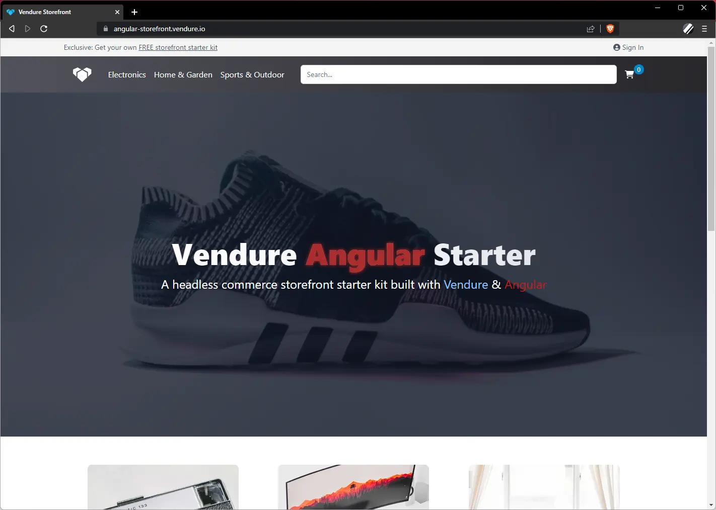 Screenshot of the storefront